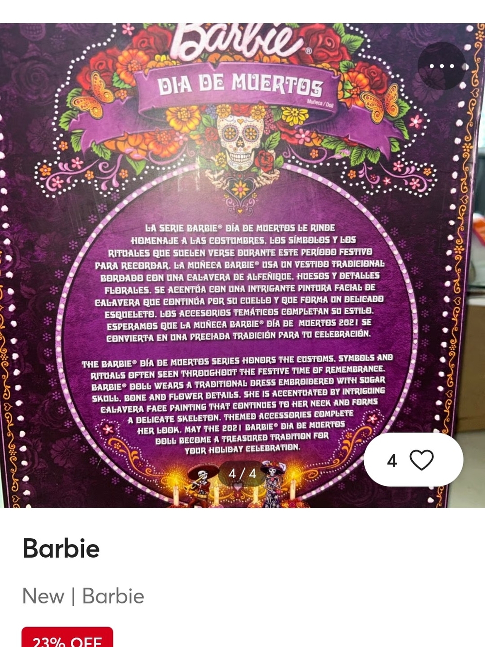 Barbie Día de Muertos Doll - Black, Pink & Purple Gown - Picture 4 of 11